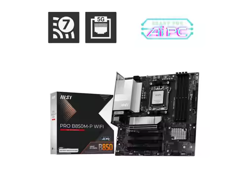 MSI PRO B850M-P WIFI AM5 AMD B850 support PCIe 5.0 SATA 6Gb/s Displayport1.4 HDMI Wi-Fi 7 5G LAN, Bl