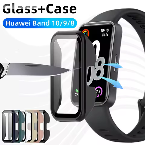 Tempered Glass Huawei Band 10 Glass+Case for Huawei Band 10 9 8 Tempered Glass Screen Protector & Ha