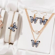 Hot-selling Butterfly Quartz Watch Set All-match Fashionable Oil Drop Pearl Pendant Necklace Earring