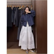 White Cotton Linen Skirt Female Spring Niche High-End Hollow Lace a-Line Long Skirt Berkeley Skirt C