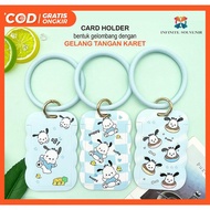 (N005) ID Card Holder Bentuk Gelombang dengan Gelang Tangan Bahan Karet / Nametag Isi 2 Kartu Cetaka