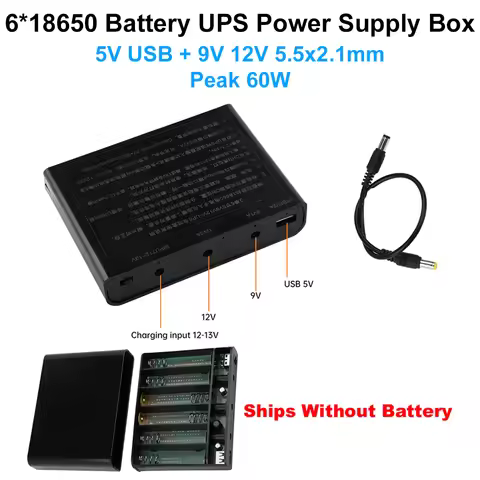DIY 6x18650 Battery 5V USB + 9V 12V 5.5x2.1mm UPS Power Supply Box for WiFi Router Optical Modem Sec