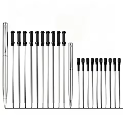 Metal Ballpoint Pen Set, 1 Long & 1 Short Stainless Steel Retractable Pens with Matching Long & Shor