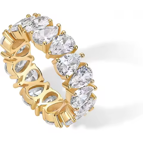 Rings LAB GROWN DIAMOND S925 silver 14K Gold Plated Pear Mossanite Love Eternity Rings LAB GROWN DIA