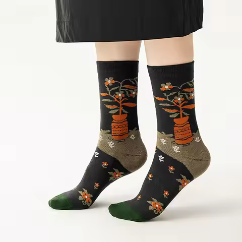 5Pairs/Lot Vintage Oil Painting Women's Socks Ins Trendy Literary Style New Design Leisure Stockings