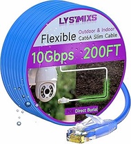 Cat6a Slim Ethernet Patch Cable 200ft Outdoor & Indoor, Flexible 10G Cat6 Internet Network Cable Wat