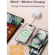 3C certified magnetic wireless power bank with built-in cable, 3-in-1 fast charging, 20,000mAh large