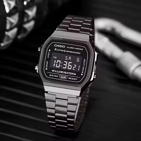 CASIO A168WGG-1B Retro Small Square Quartz Watch Reverse Display Waterproof Fashion Versatile Steel 