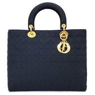 【Christian Dior】Lady Dior Bag Vintage- Dior戴妃包布面大款◆金色五金 黑色 黑色