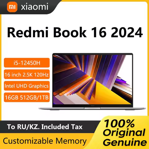 2024 Xiaomi Redmi Book 16 Laptop 16 Inch 2.5K 60Hz Screen Notebook i5-12450H 16GB 512GB Netbook Comp