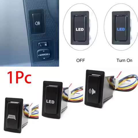 Car Blue LED Light DRL Fog Lamp Power On Off Switch Radar Camera Misic Button For Toyota LC95 2002 F