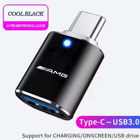 1pc Car Type-C To USB 3.0 Interface Mini Converter Charging Adapter AMG logo For Mercedes Benz AMG A