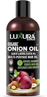 Luxura Sciences Onion Hair Oil 250 ML with 14 Essential Oils, Multi-Purpose Hair Growth Oil/Serum For Complete Hair Treatment with Argan, Bhringraj, Hibiscus, Sesame,Amla,Sweet Almond, Olive and more.