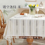 Cotton and linen table cloth square hollow out striped embroidered coffee table cloth wear resistant