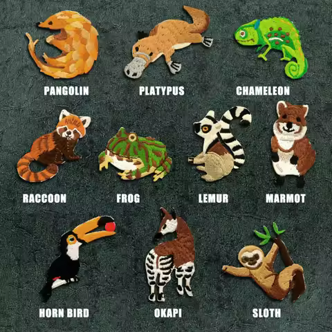 1 Piece Embroidery Animal Iron on Patch Cartoon Chameleon Hornbill Lemur Okapi Groundhog Platypus fo