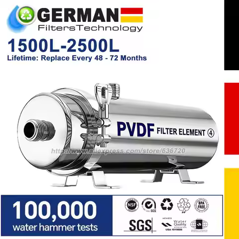 4X PVDF Whole House Water Filtration System,1500L-2500L Stainless Mineral Water Filter, Reusable PVD