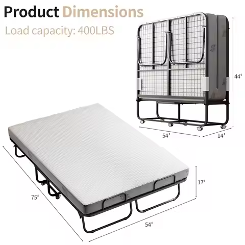 Extra Wide Double Folding Bed 75"x54" with Mattress Upgraded Sturdy Construction Portable Customizab