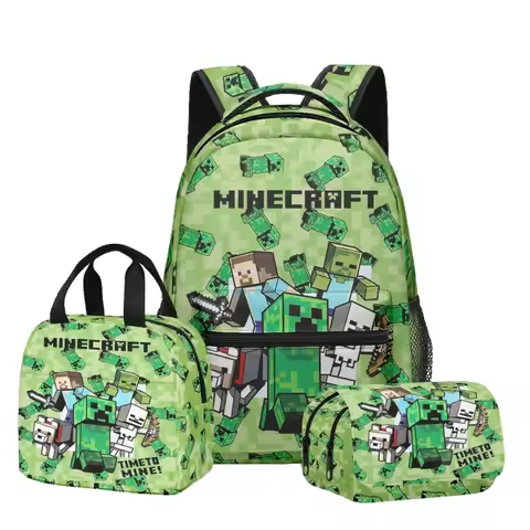 3D Printed Backpack Set Minecraft with Lunch Bag Pencil Case Large Capacity Durable Lightweight for 