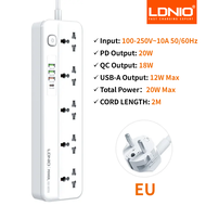 LDNIO มัลติแท็ปปลั๊กสากลสหภาพยุโรปปลั๊กไฟหัวจ่ายไฟ UK สหรัฐพร้อม2เมตรสายไฟต่อ AC ประเภท C USB พอร์ตช