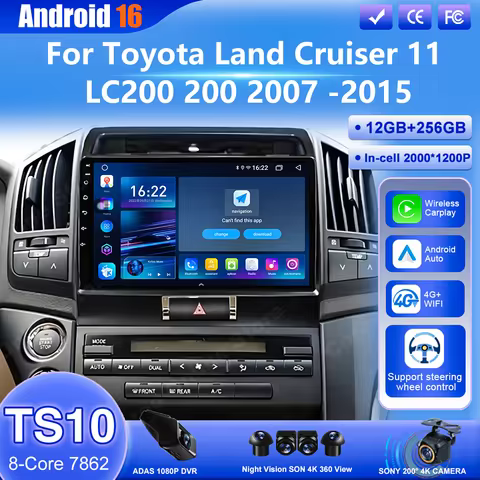 Android 16 Car For Toyota Land Cruiser 11 LC200 200 2007 -2015 Auto Multimedia Video Player Navigati