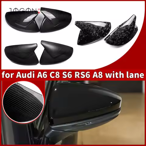 Carbon Fiber OX Horns Side Wing Rear View Mirror Caps Replacement LHD For Audi A6 C8 S6 RS6 ABT A7 S