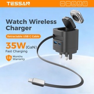 TESSAN 35W Travel Adapter Wireless for Apple Watch Charger USB C Portable Fast Charger Retractable C