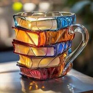 1pc 3D Book-Shaped Glass Cup, Layered Book Design, Suitable For Coffee, Tea, Milk And Hot Drinks, Ar