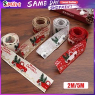 Christmas Ribbon Printed Burlap Gift Wrapping Decoration DIY Xmas Tree Wreath Bows Fabric 2/5M