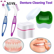 XIANSTORE Dentures Container with Basket Portable Storage Box Double-layer Cleaner Brush