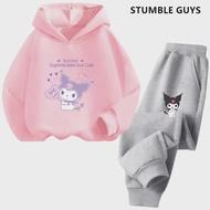 Kuromi Hoodie Set Kids Cute Cartoon Anime Printed Sweatshirt Children Thickened Warm Long Sleeves Girls Hello Kitty Clothing
