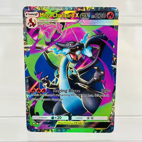 Pokemon Mega Charizard X ex English DIY Card with Holographic Texture, Perfect Condition Premium Ani