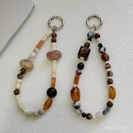Retro Amber Beaded Phone Strap Cute CCD Camera Lanyard Anti Loss Wrist Keychain