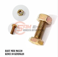 Baut Mur M6 x 20 Kunci 10 Hex Bolt Nut Panjang 2cm Kuning Universal