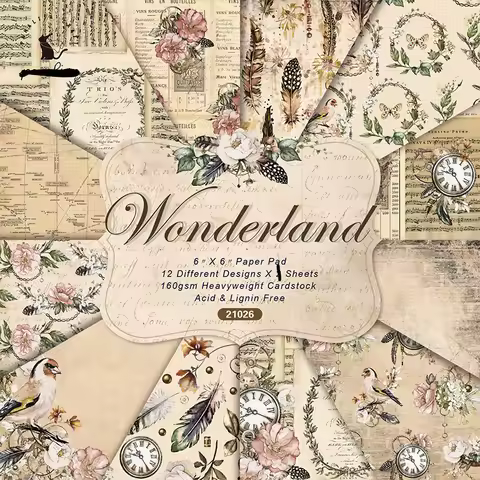 KSCRAFT 12 Sheets Wonderland Scrapbooking Pads Paper Origami Art Background Paper Card Making DIY Sc