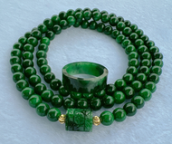 Vòng Tay Nữ 108 hạt đá tự nhiên cẩm thạch 6 ly chuẩn A mặt lu thống + kèm nhẫn cẩm thạch sang trọng