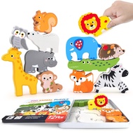 Wooden Animal Puzzles Toys for Toddlers, Animal Figures,Animal Matching Sorting Stacking Toys for Bo