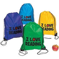 Fun Express I Love Reading Drawstring Backpack Bags Bulk 12 Pack - Kids Drawstring Bags for School S
