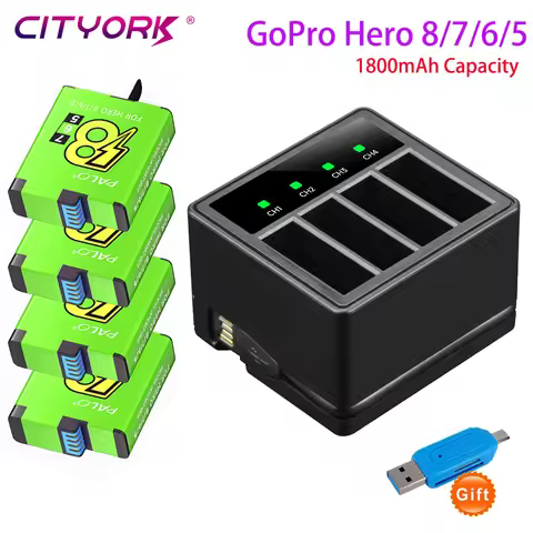 1800mAh for GoPro 8 Go Pro Hero 7 Battery Pack + LED Light 4 Slots Charger Storage Box for Gopro 6 H