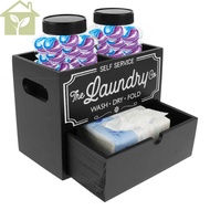 Dryer Sheet Container Large Capacity Laundry Sheet Dispenser with 2 Plastic Jars Wooden Laundry Drye