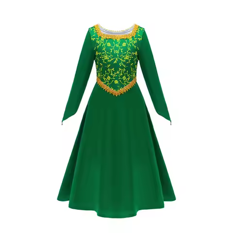 Kids Princess Fiona Costume Green Dress Velvet Long Sleeve Girls Halloween Cosplay Dress up Gown Dre