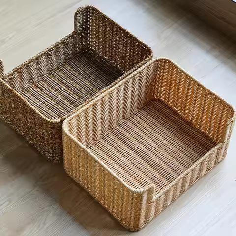 Imitation Rattan Drawer Basket Study Office Book and Document Storage Basket Cabinet Sorting Basket