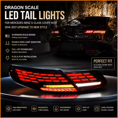 For BENZ W217 C217 2014-2017 S-Class Coupe Upgrade Facelift Dragon Tail Style LED Taillights Sequent