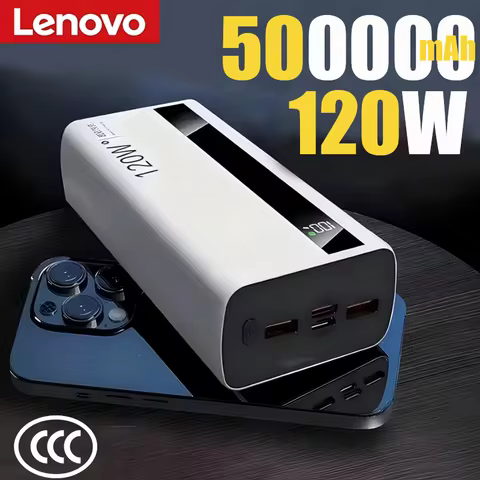 Lenovo 500000mAh High Capacity PowerBank 120W Super Fast Charging Portable External Battery Powerban