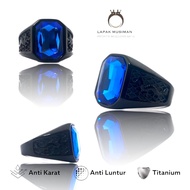 Cincin Pria Cowok Titanium Batu Permata Anti Karat Model Naga Hitam