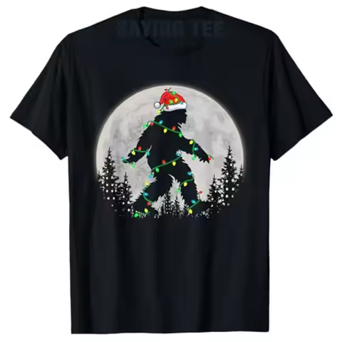 Bigfoot Santa Christmas Tree Lights Funny Xmas Sasquatch T-Shirt Gifts Men's Fashion Family Pajamas 