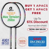 【Combo Set】 2x APACS Status 15 (Black) Badminton Racket - Low Wind Resistance, Comfort Feel &amp; Stable Handling
