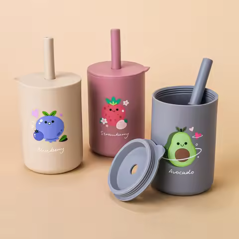 TYRY.HU 1PCS Baby Silicone Sippy Cup with Lid Portable Drinking Cup Children's Anti-leak Feeding Cup