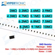 10 pcs SMD Resistor, Size 0402 , 3M 3.3M 3.6M 3.9M 4.3M 4.7M 5.1M 5.6M 6.2M 6.8M 7.5M 8.2M 9.1M 10M 