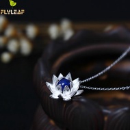 Flyleaf 925 Sterling Silver Lapis Lazuli Lotus Flower Necklaces &amp; Pendants For Women Creative Elegant Lady Fashion Jewelry