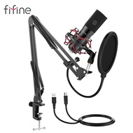 FIFINE USB Gaming Microphone Set with Flexible Arm Stand Pop Filter Plug&Play with PC Laptop Compute